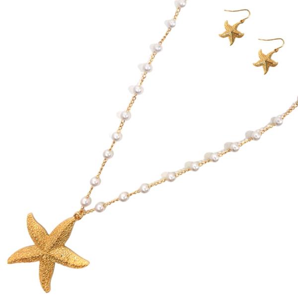 STARFISH PENDANT PEARL NECKLACE EARRING SET