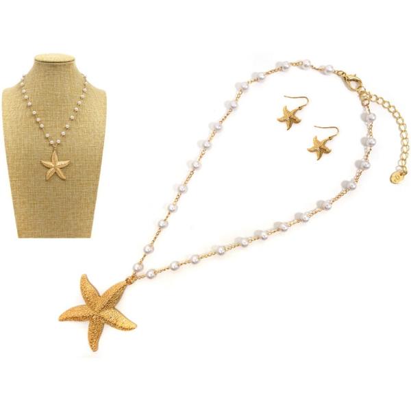 STARFISH PENDANT PEARL NECKLACE EARRING SET
