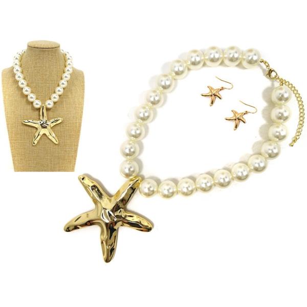 STARFISH PENDANT PEARL NECKLACE EARRING SET