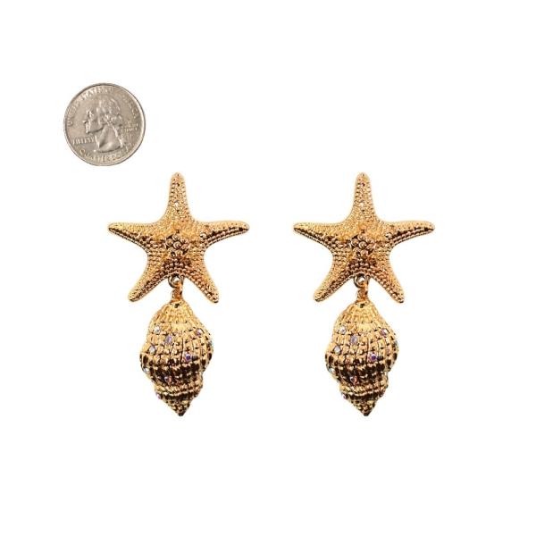 METAL W/RHINESTONE SEALIFE POST DANGLE EARRING