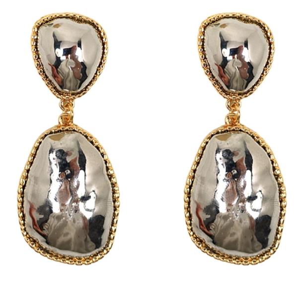 GOLD RIMMED DESIGN STONE DANGLE EARRING