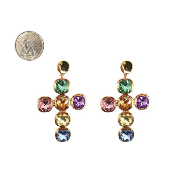 COLORED CROSS DANGLE EARRING