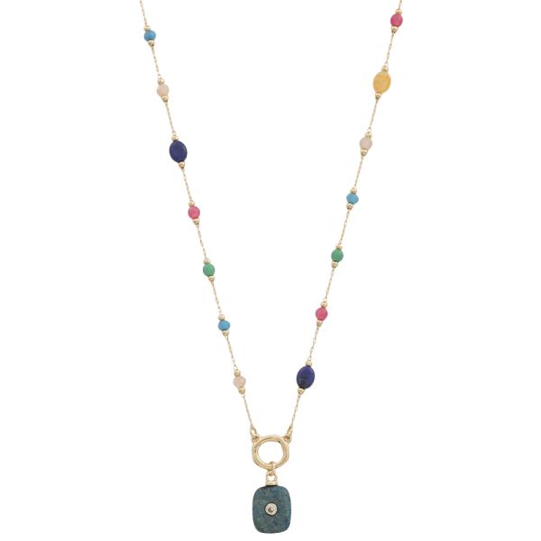 MIX COLOR STONE BEAD SHAPE PENDANT NECKLACE