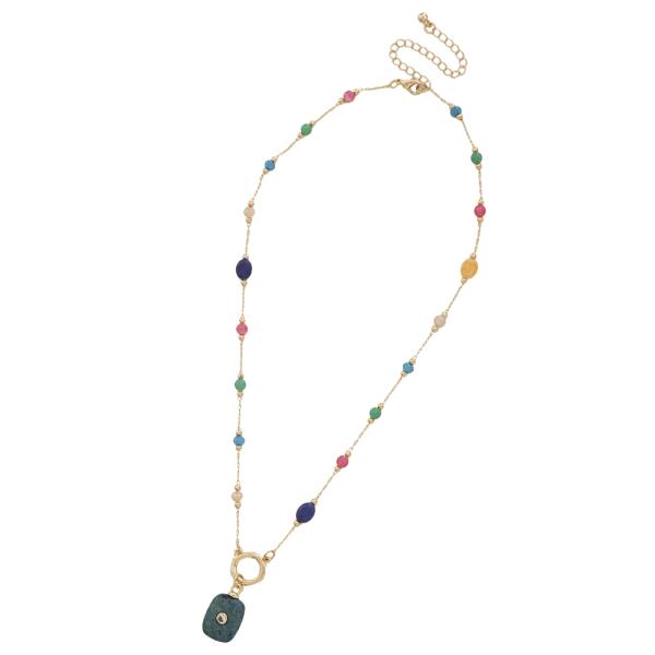 MIX COLOR STONE BEAD SHAPE PENDANT NECKLACE