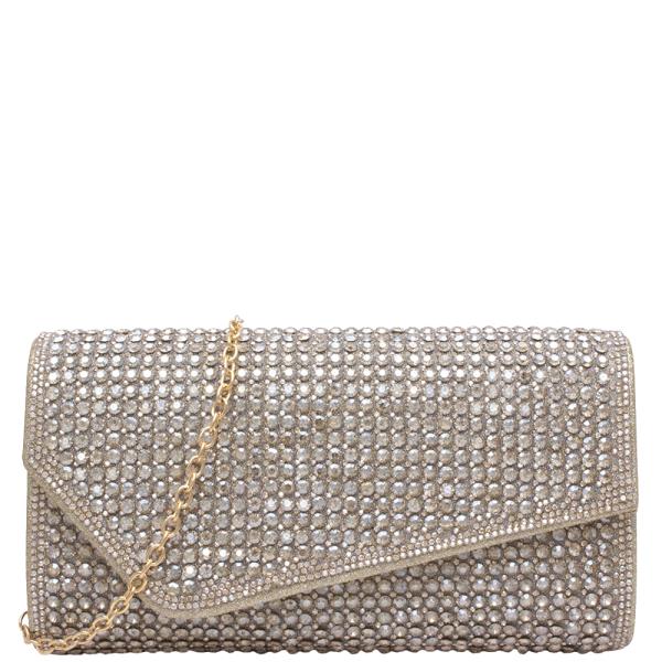 RHINESTONE FLAP EVENING CLUTCH BAG