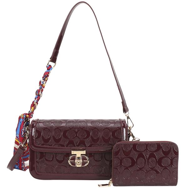 2IN1 OVAL DESIGN SHOULDER BAG W WALLET SET