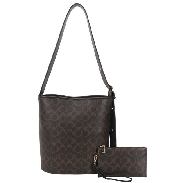 2IN1 OVAL PRINT SHOULDER TOTE BAG W CLUTCH SET