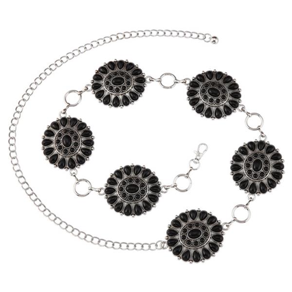 WESTERN FLORAL CONCHO LINK CHAIN BELT
