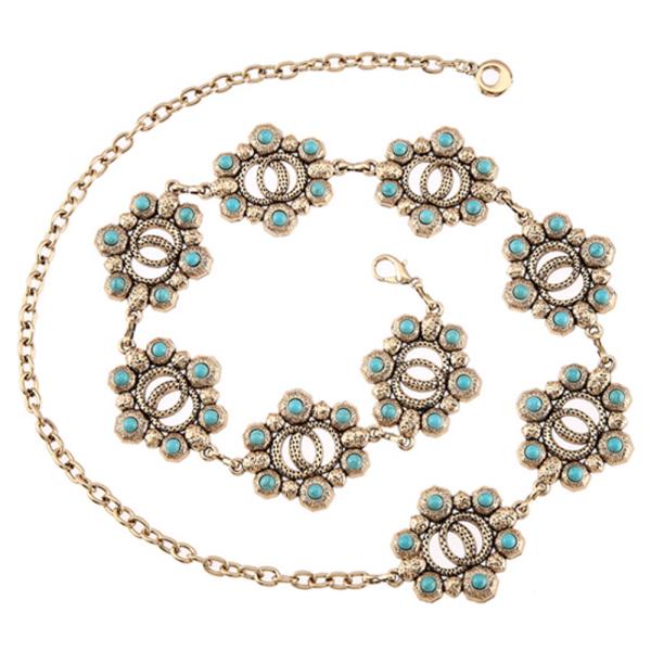WESTERN TURQUOISE FLORAL CONCHO LINK CHAIN BELT