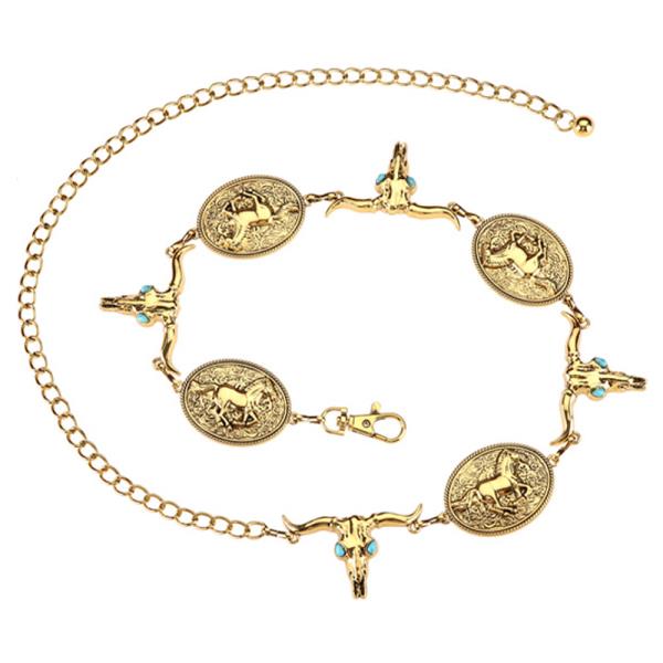 WESTERN HORSE COW SKULL LINK CHAIN BELT