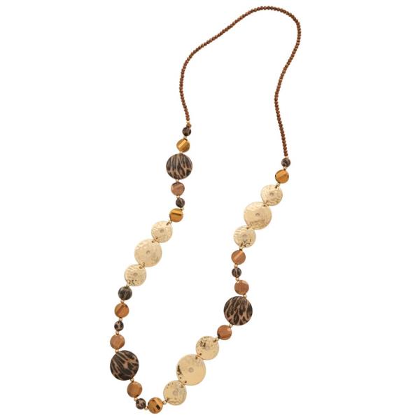 METAL HAMMERED DISC LEOPARD BEAD MULTI BEAD NECKLACE EARRING SET