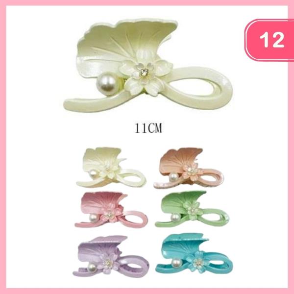LEAF FLOWER HAIR CLAW CLIP (12 UNITS)