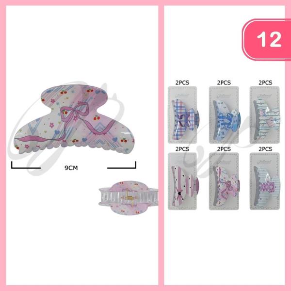 CHERRY BOW PRINT HAIR CLAW CLIP (12 UNITS)
