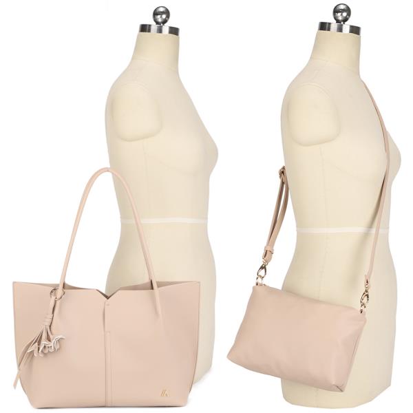 2IN1 PLAIN TEXTURED FLOWER TASSEL TOTE BAG W CROSSBODY SET