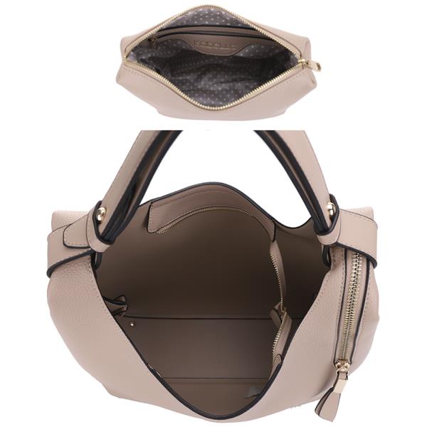 2IN1 TEXTURED ZIPPER DESIGN SHOULDER HOBO BAG W POUCH SET