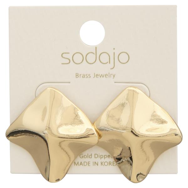 SODAJO HAMMERED SHAPED GOLD DIPPED EARRING