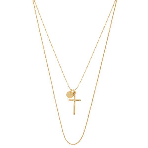 SODAJO LAYERED CROSS CIRCLE PENDANT GOLD DIPPED NECKLACE