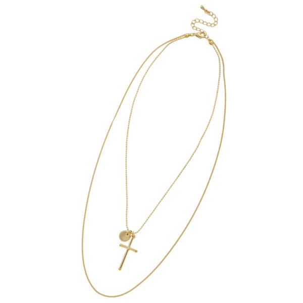 SODAJO LAYERED CROSS CIRCLE PENDANT GOLD DIPPED NECKLACE