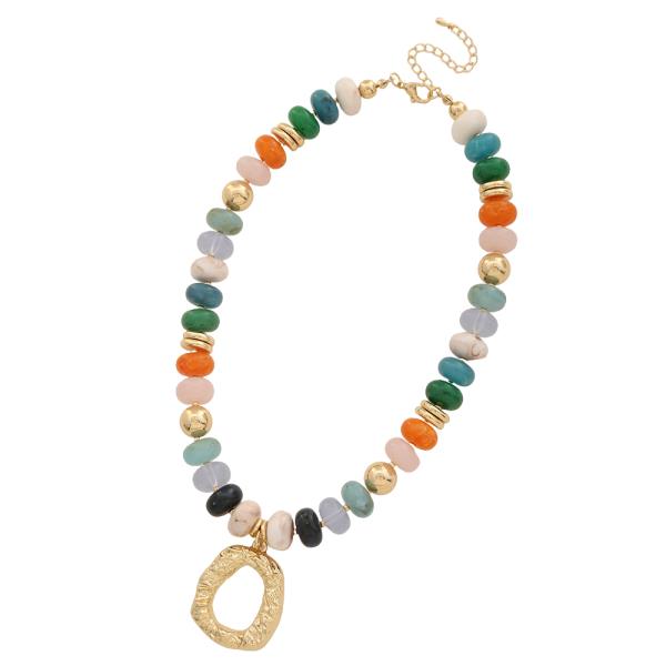 SODAJO MULTI COLORED BEADED TEXTURE PENDANT GOLD DIPPED NECKLACE