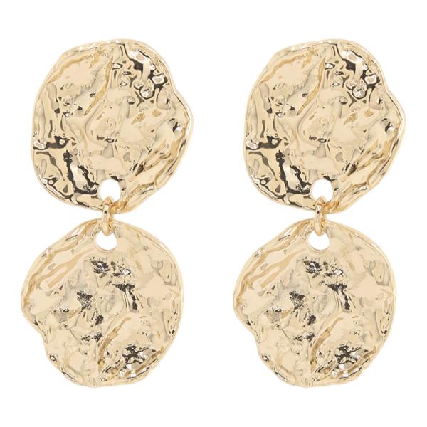 SODAJO DOUBLE ROUND HAMMERED DANGLE GOLD DIPPED EARRING