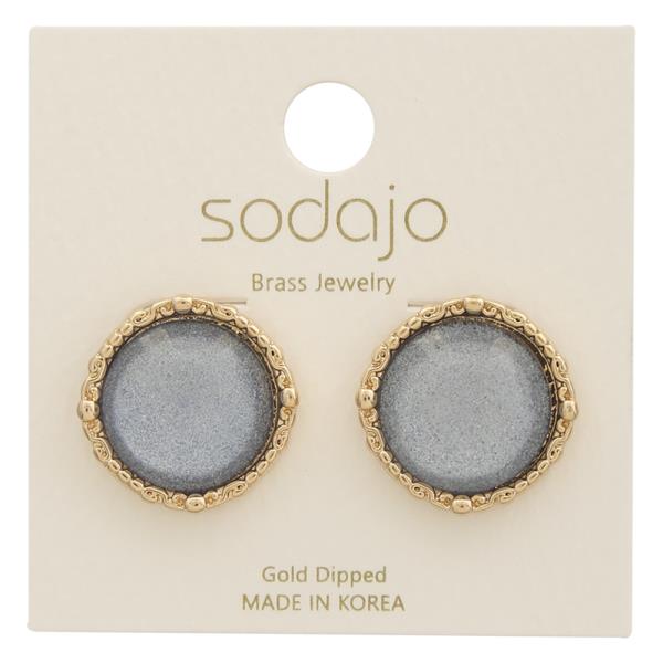 SODAJO ROUND STONE GOLD DIPPED EARRING