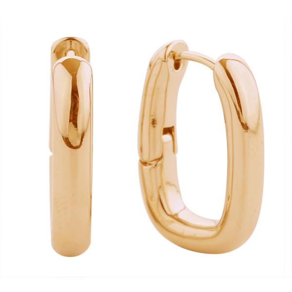 14K GOLD / WHITE GOLD DIPPED SIMPLE OVAL HUGGIE HOOP  EARRING