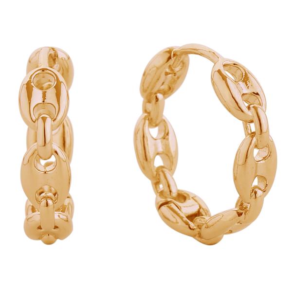 14K GOLD / WHITE GOLD DIPPED FARANDOLE LINK HUGGIE HOOP EARRING