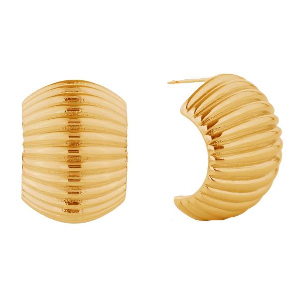 14K GOLD / WHITE GOLD DIPPED CLASSIC RIBBED POST EARRING