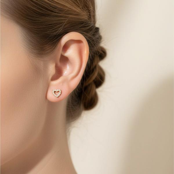 WATER RESISTANT 14K GOLD DIPPED CZ OPEN HEART HALO STUD EARRINGS