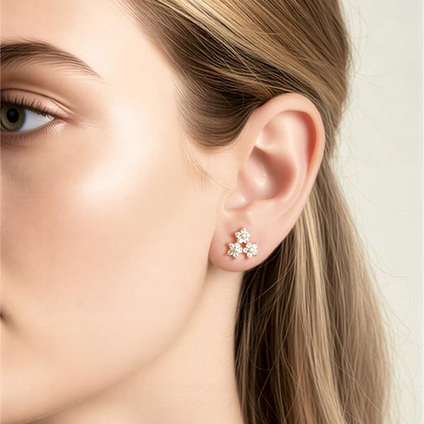 WATER RESISTANT 14K GOLD DIPPED TRIPLE FLOWER CLUSTER STUD EARRINGS