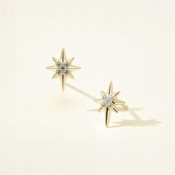 WATER RESISTANT 14K GOLD DIPPED CZ NORTH STAR STUD EARRING