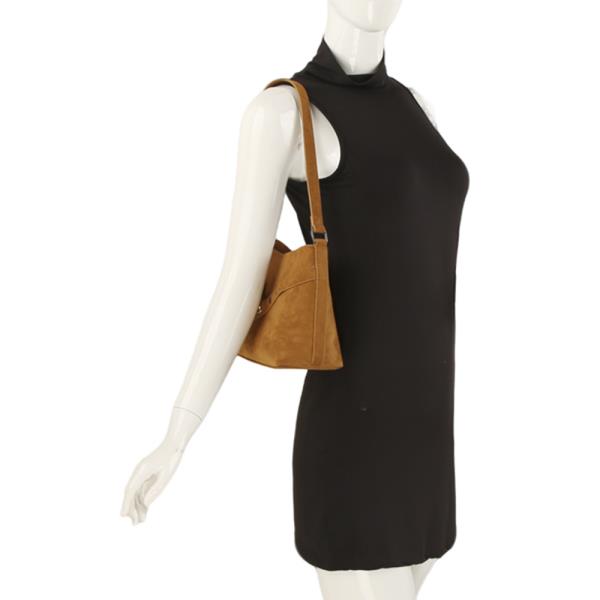 BUCKLE STRAP SUEDE TEXTURED DESIGN SHOULDER BAG