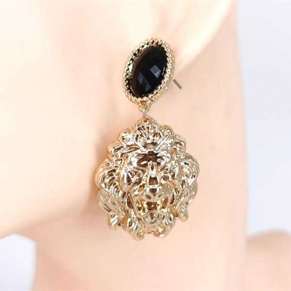 LION HEAD STONE FILIGREE BALL DROP EARRING