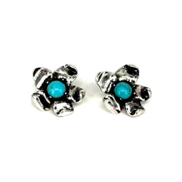 WESTERN TURQUOISE FLOWER STUD EARRING