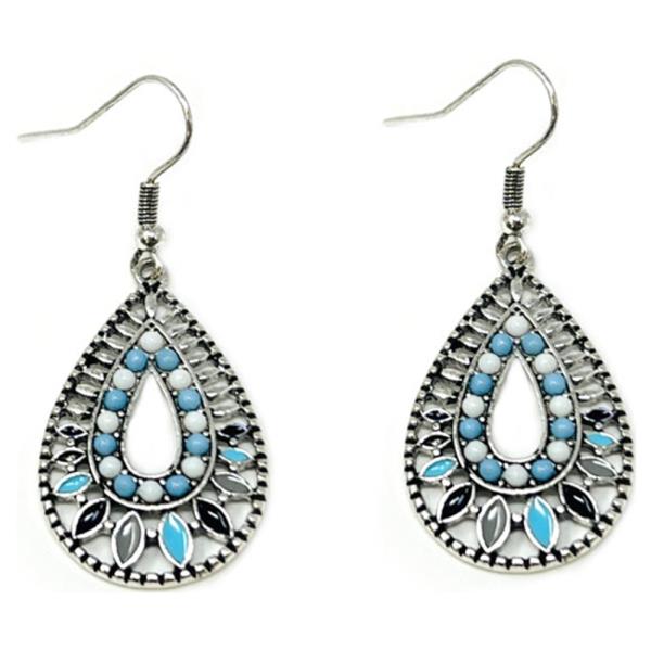 TURQUOISE TEARDROP ORNATE DANGLE EARRING