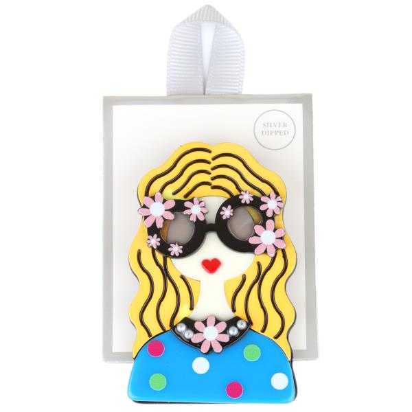 ACRYLIC GIRL WITH GLASSES BROOCH PIN