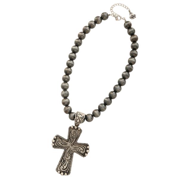 CROSS PENDANT BEAD WESTERN STYLE NECKLACE EARRING SET