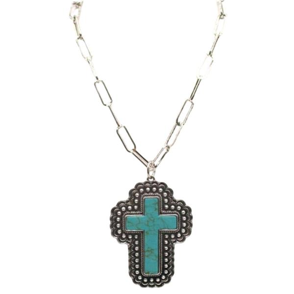 WESTERN LARGE TQ CROSS NECKLACE