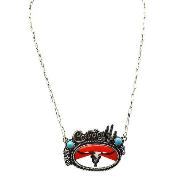WESTERN RED STEERHEAD COWBOY TQ  NECKLACE