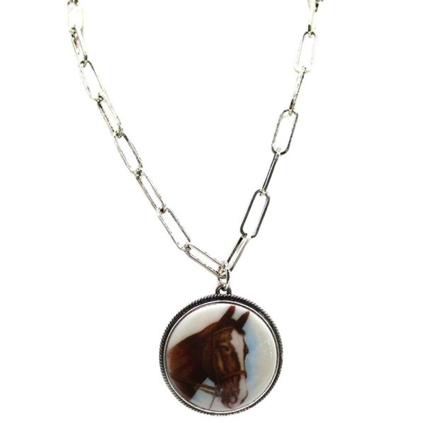 WESTERN HORSE PORTRAIT ROUND  NECKLACE