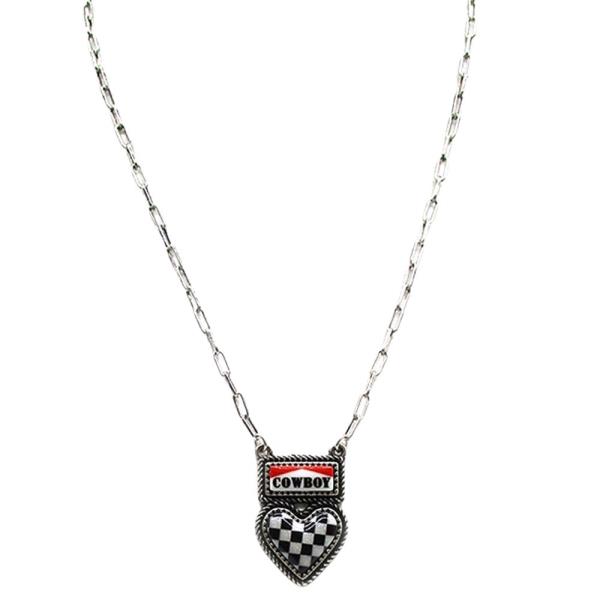 WESTERN HEART CHECKER COWBOY  NECKLACE