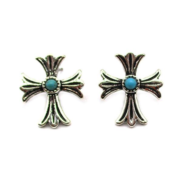 WESTERN SMALL CROSS TQ EARRING
