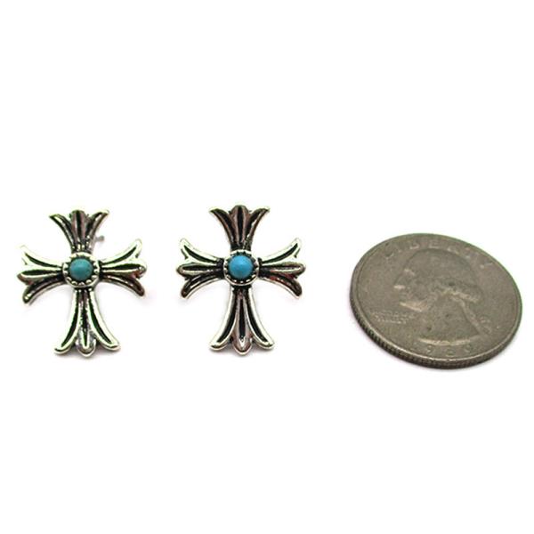 WESTERN SMALL CROSS TQ EARRING