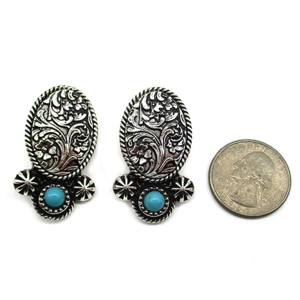 WESTERN OVAL ENGRAVED TQ EARRING