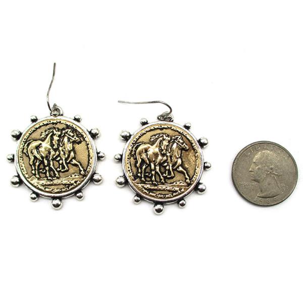 WESTERN DOUBLE HORSE COIN EARRING