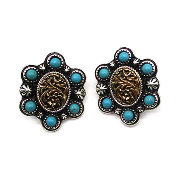 WESTERN SMALL OVAL ENGRAVED TQ  EARRING