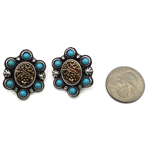 WESTERN SMALL OVAL ENGRAVED TQ  EARRING