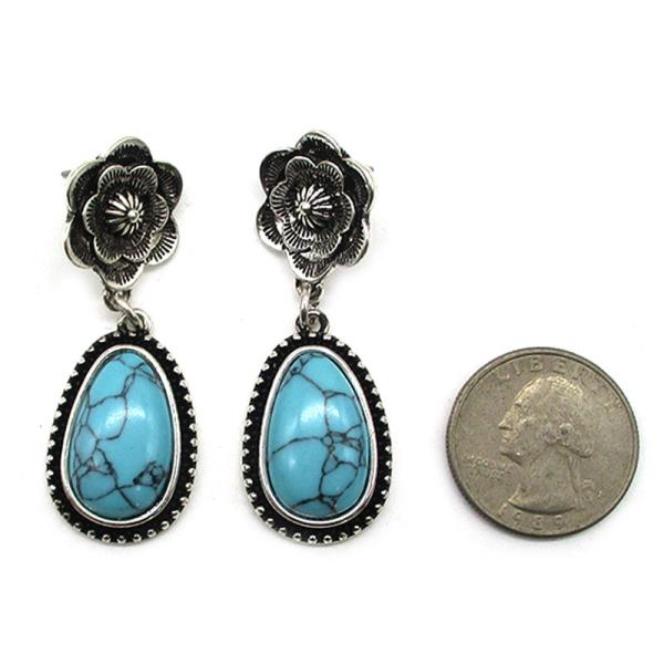 WESTERN FLOWER TEARDROP TQ EARRING