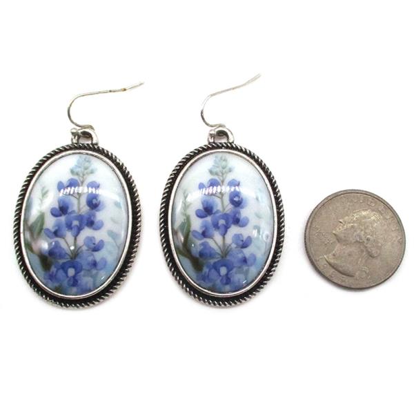 WESTERN OVAL BLUE BONNET EARRINGS