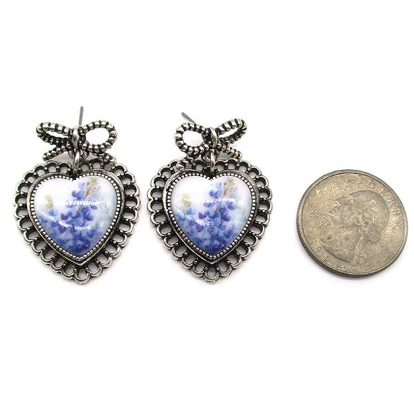 WESTERN HEART BLUE BONNET EARRING